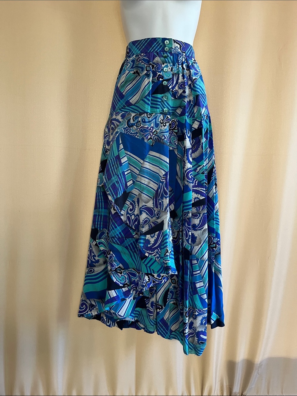 Escada Blue & Teal Printed Maxi Skirt